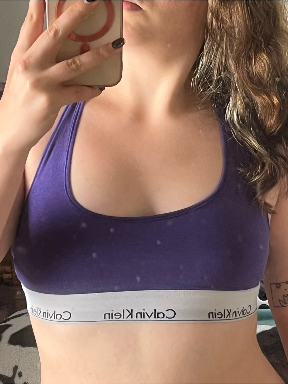 Calvin Klein Purple Scoop Neck Cotton Sports Bralette with White Branded Band